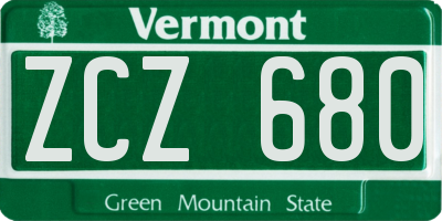 VT license plate ZCZ680