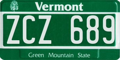 VT license plate ZCZ689