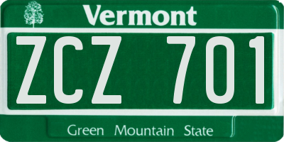 VT license plate ZCZ701