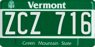 VT license plate ZCZ716