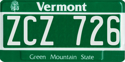 VT license plate ZCZ726
