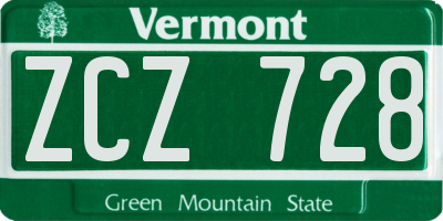 VT license plate ZCZ728