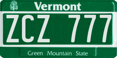 VT license plate ZCZ777