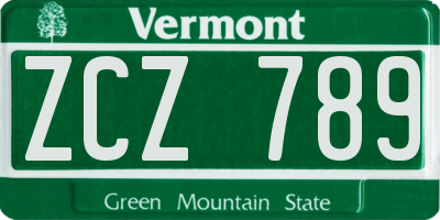 VT license plate ZCZ789
