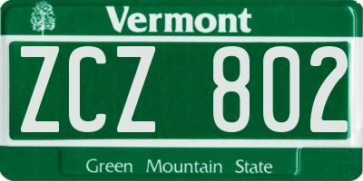 VT license plate ZCZ802