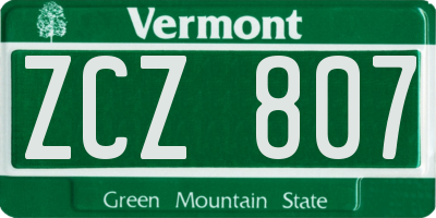 VT license plate ZCZ807
