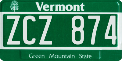 VT license plate ZCZ874