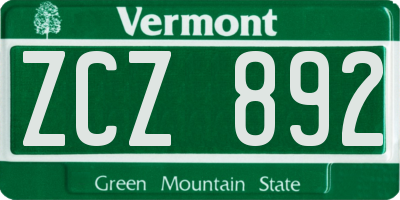 VT license plate ZCZ892