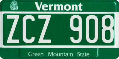 VT license plate ZCZ908