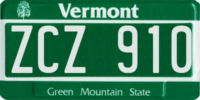 VT license plate ZCZ910