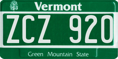VT license plate ZCZ920