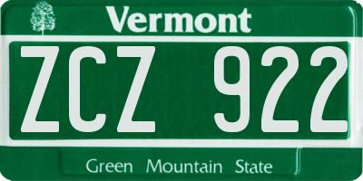 VT license plate ZCZ922