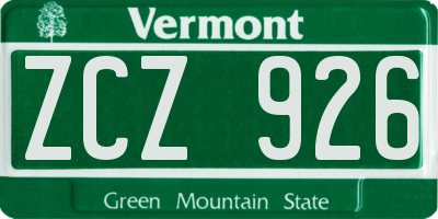 VT license plate ZCZ926