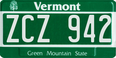 VT license plate ZCZ942