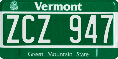 VT license plate ZCZ947