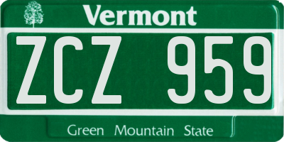 VT license plate ZCZ959