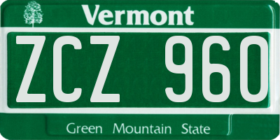 VT license plate ZCZ960