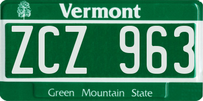 VT license plate ZCZ963