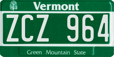 VT license plate ZCZ964