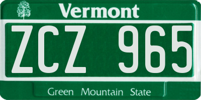 VT license plate ZCZ965