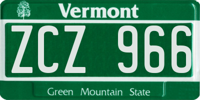 VT license plate ZCZ966