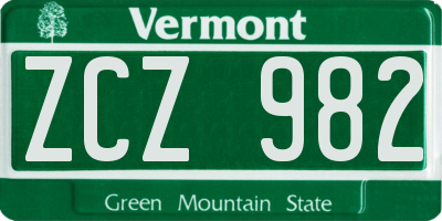 VT license plate ZCZ982