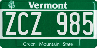 VT license plate ZCZ985