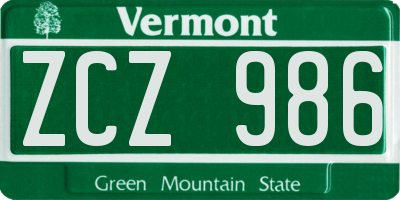 VT license plate ZCZ986