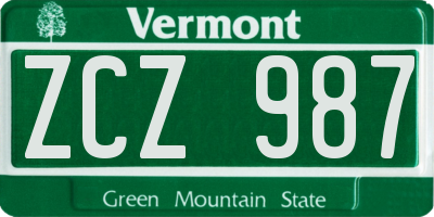 VT license plate ZCZ987