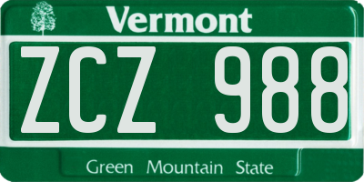 VT license plate ZCZ988