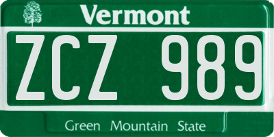VT license plate ZCZ989