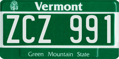 VT license plate ZCZ991