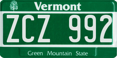 VT license plate ZCZ992