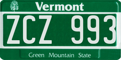 VT license plate ZCZ993