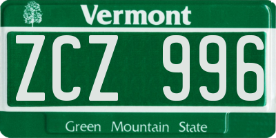 VT license plate ZCZ996