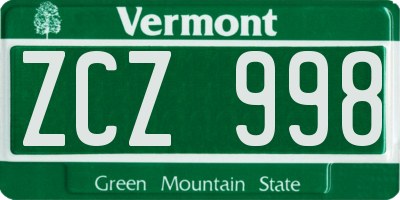 VT license plate ZCZ998