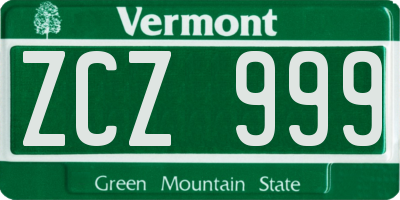 VT license plate ZCZ999