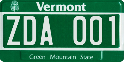 VT license plate ZDA001