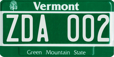VT license plate ZDA002