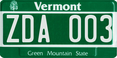 VT license plate ZDA003
