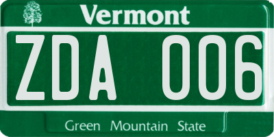VT license plate ZDA006