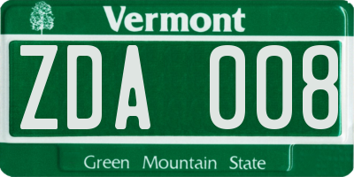 VT license plate ZDA008