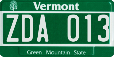 VT license plate ZDA013