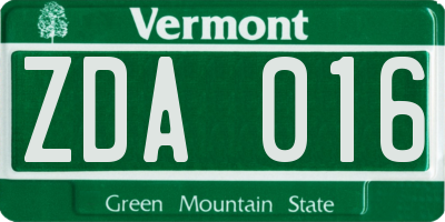 VT license plate ZDA016