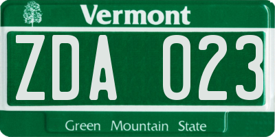 VT license plate ZDA023