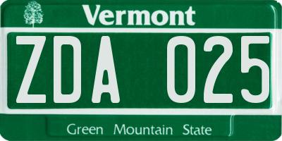 VT license plate ZDA025