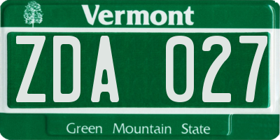 VT license plate ZDA027