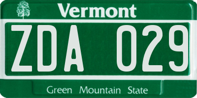 VT license plate ZDA029