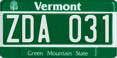 VT license plate ZDA031