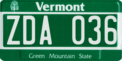 VT license plate ZDA036